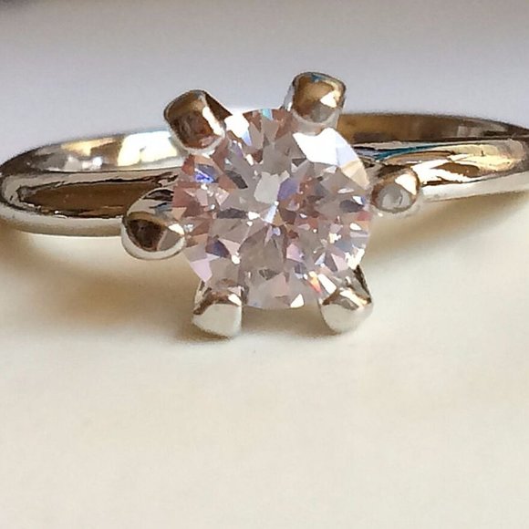 Cubic Zirconia Solitaire Ring Size 6 7 8 9 Engagement Silver Rhodium Plated - Picture 2 of 11